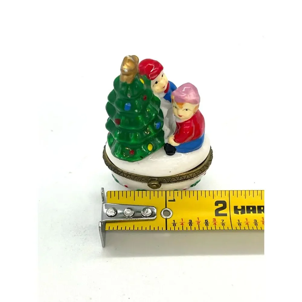 Porcelain Christmas Tree with Children Hinged Trinket Box